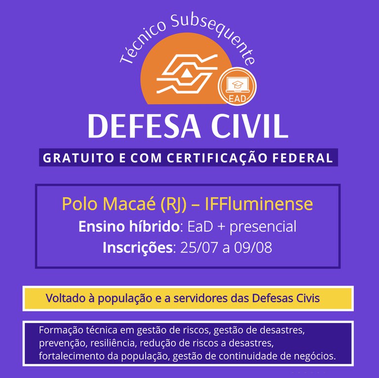 Curso técnico gratuito em Defesa Civil