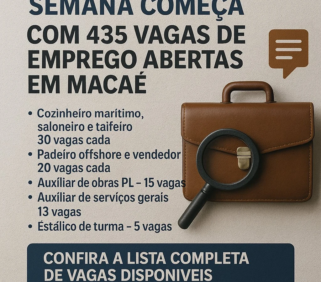 Semana começa com 435 vagas de emprego abertas em Macaé: oportunidades no setor offshore e em diversas áreas