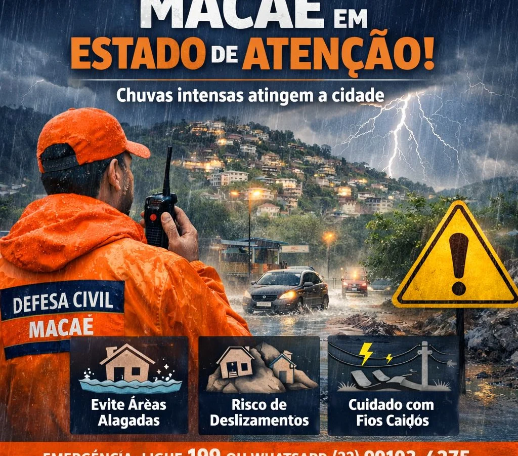 Defesa Civil mantém Macaé em estado de atenção devido às chuvas intensas e reforça orientações à população