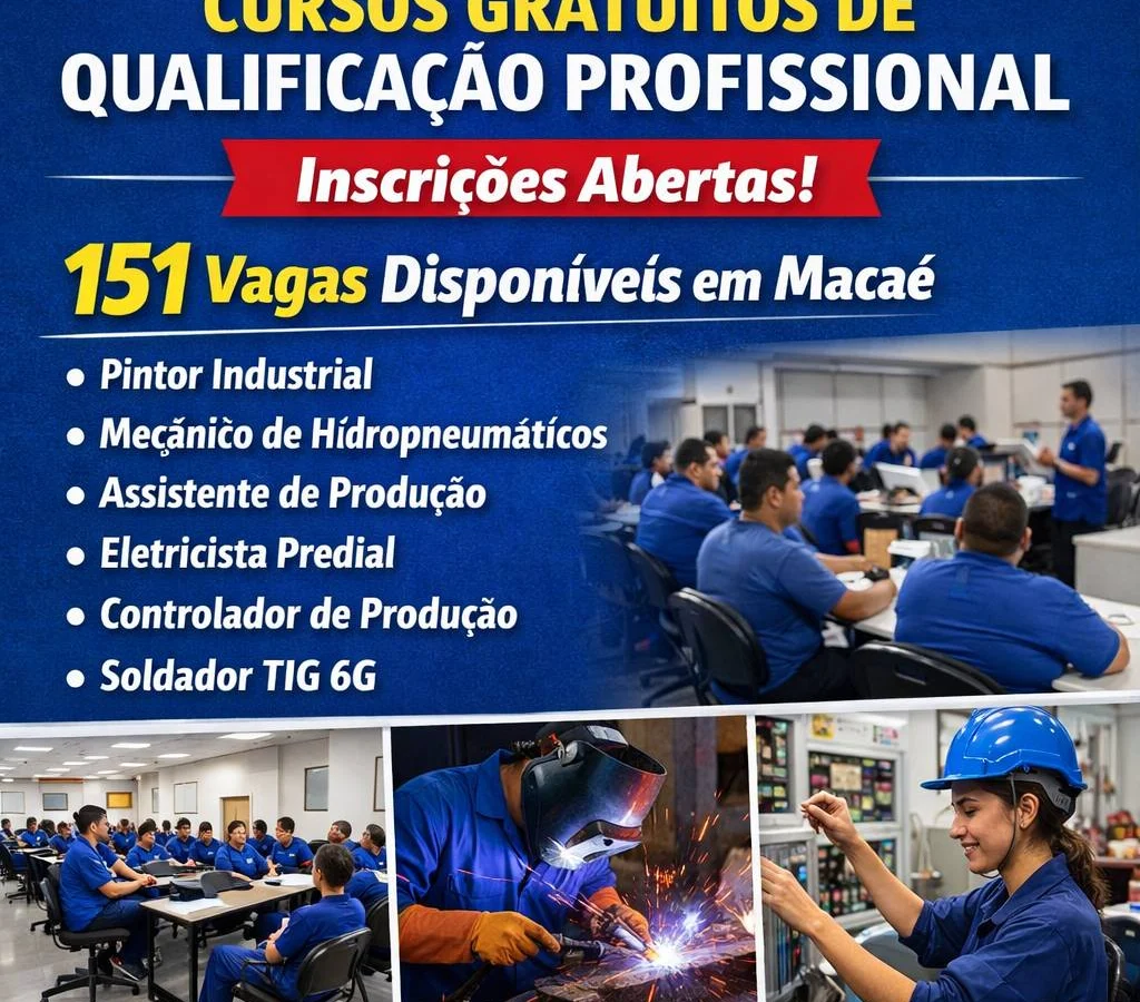 Prefeitura de Macaé abre inscrições para cursos gratuitos de qualificação profissional em parceria com o Senai