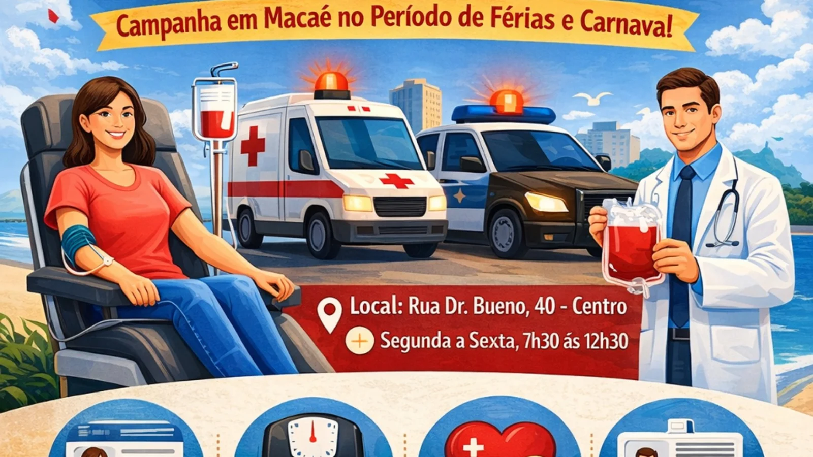 Campanha em Macaé incentiva doação de sangue em período crítico de férias e Carnaval