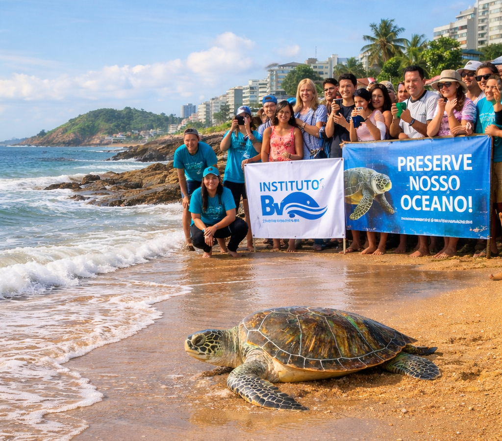 Praia dos Cavaleiros recebe soltura de tartaruga-verde e reforça conscientização ambiental em Macaé