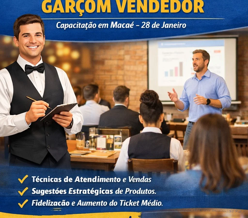 Oficina “Gestão à Mesa – Garçom Vendedor” vai capacitar equipes de atendimento em Macaé
