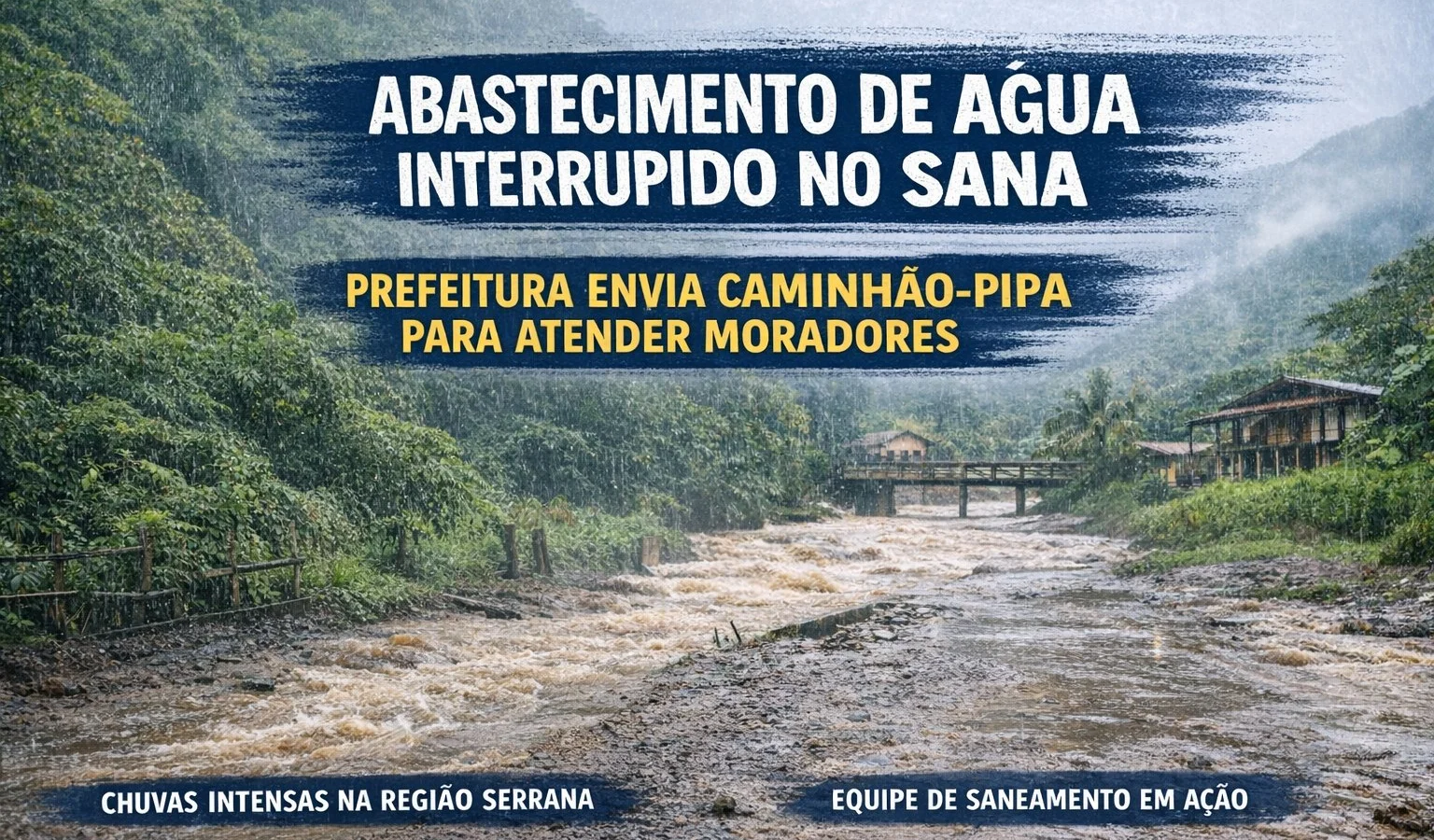 Chuvas interrompem abastecimento de água no Sana e Prefeitura envia caminhão-pipa para atender moradores