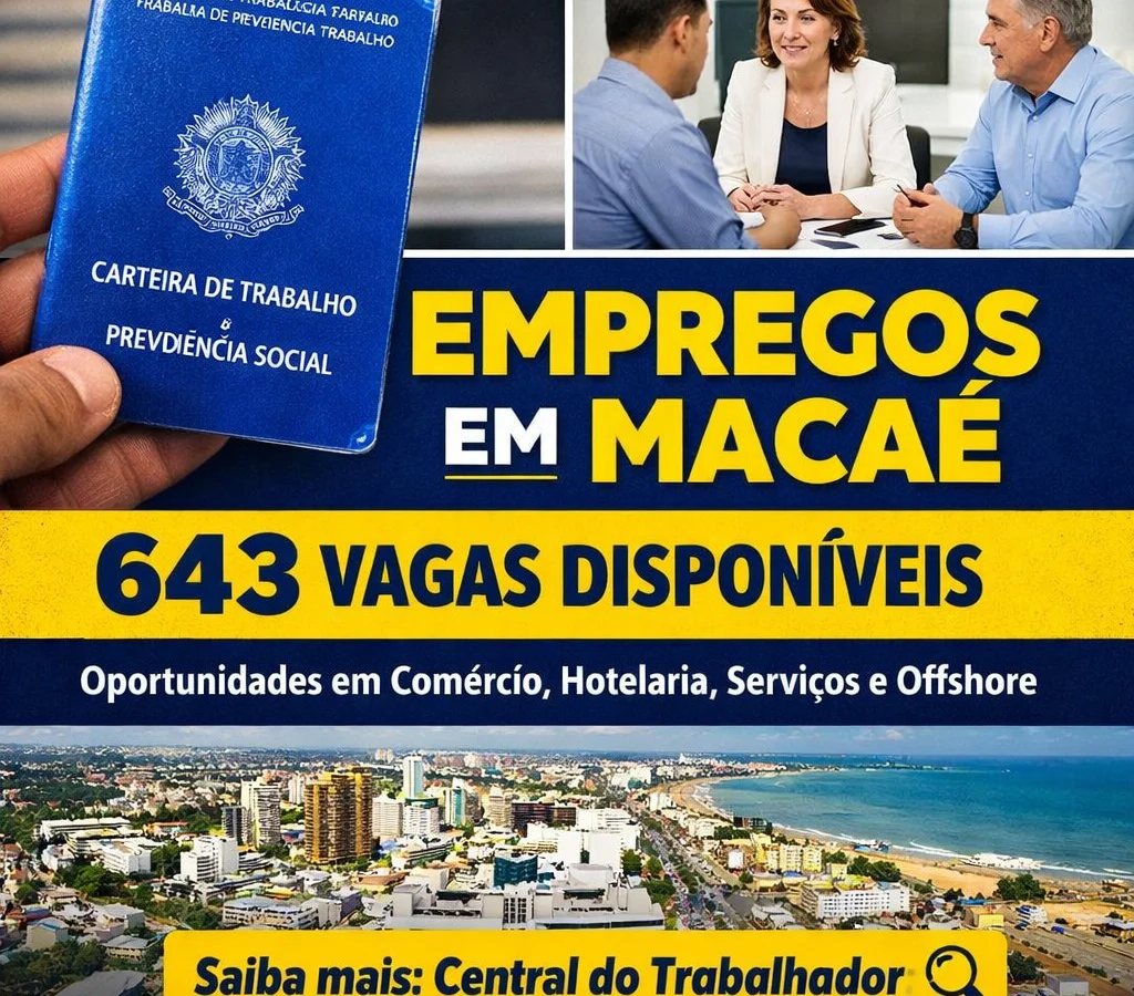 Emprego em Macaé: Prefeitura divulga 643 vagas em diversas áreas nesta semana