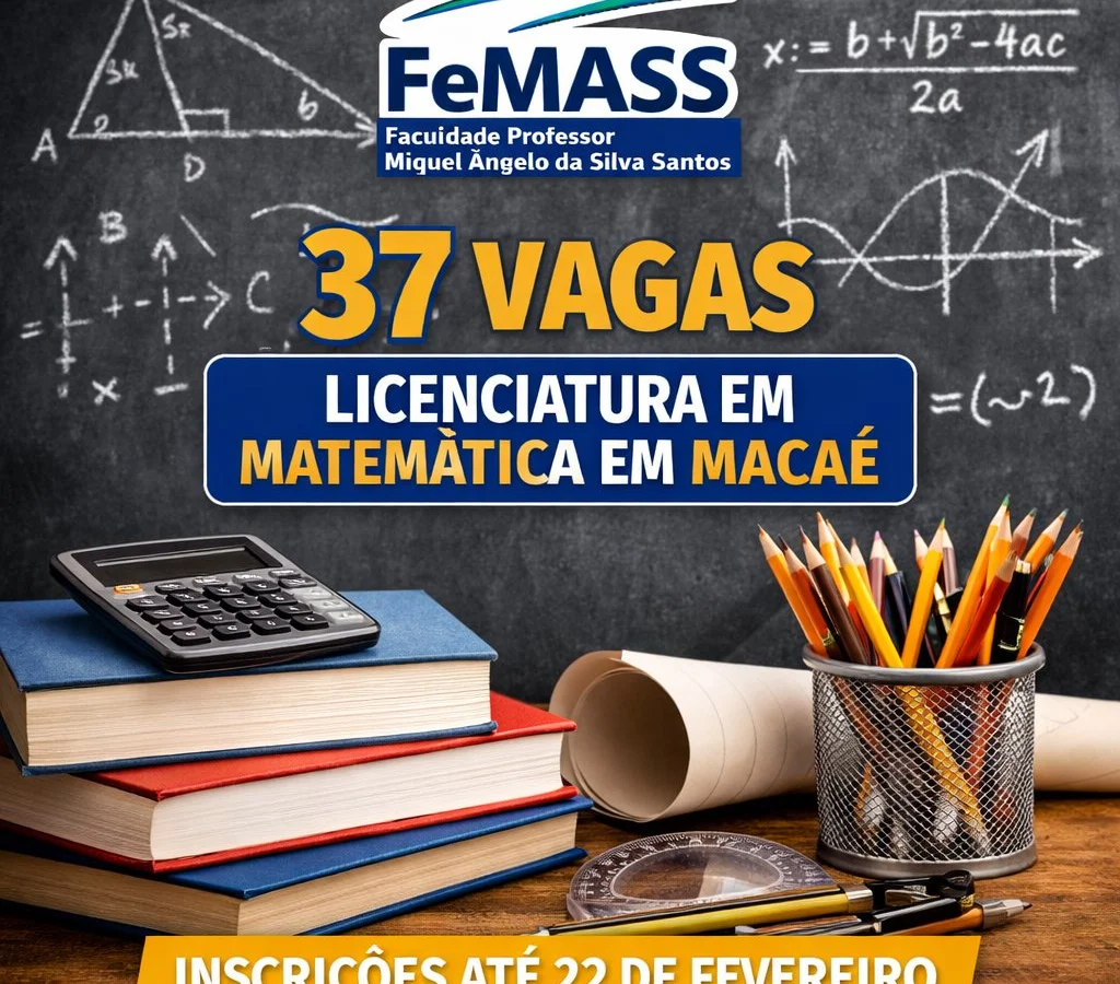 FeMASS abre 37 vagas para Licenciatura em Matemática em Macaé; inscrições seguem até 22 de fevereiro