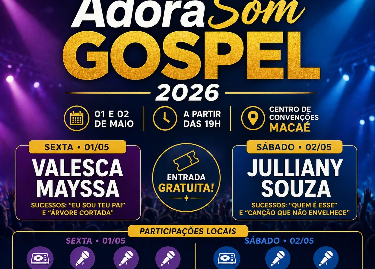 AdoraSom Gospel 2026 promete reunir multidão em Macaé com grandes nomes da música cristã