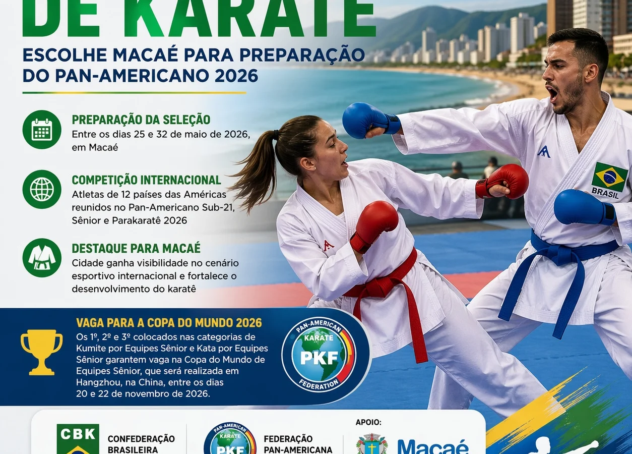Macaé recebe preparação da Seleção Brasileira de Karatê para o Pan-Americano 2026