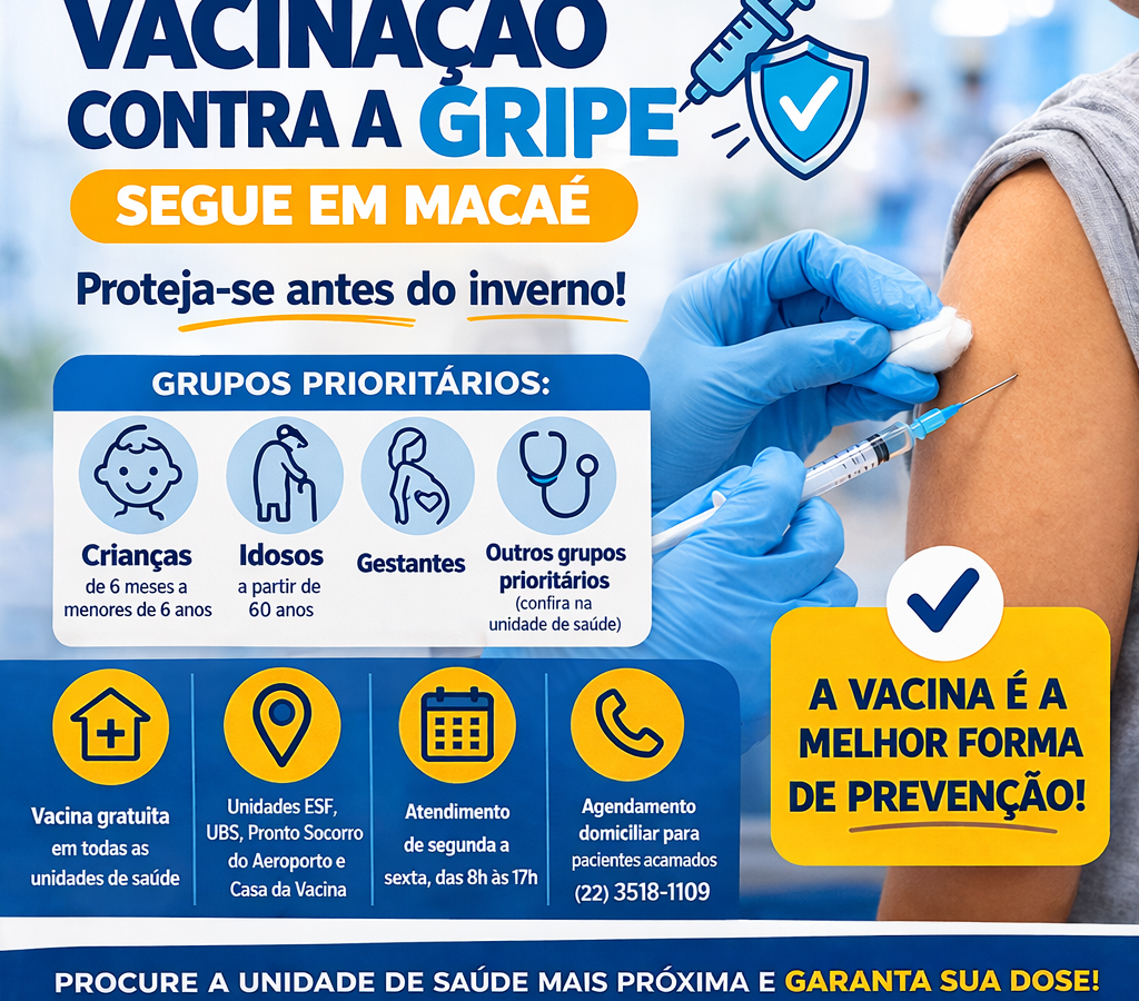 Vacinação contra gripe continua em Macaé e reforça proteção antes do inverno