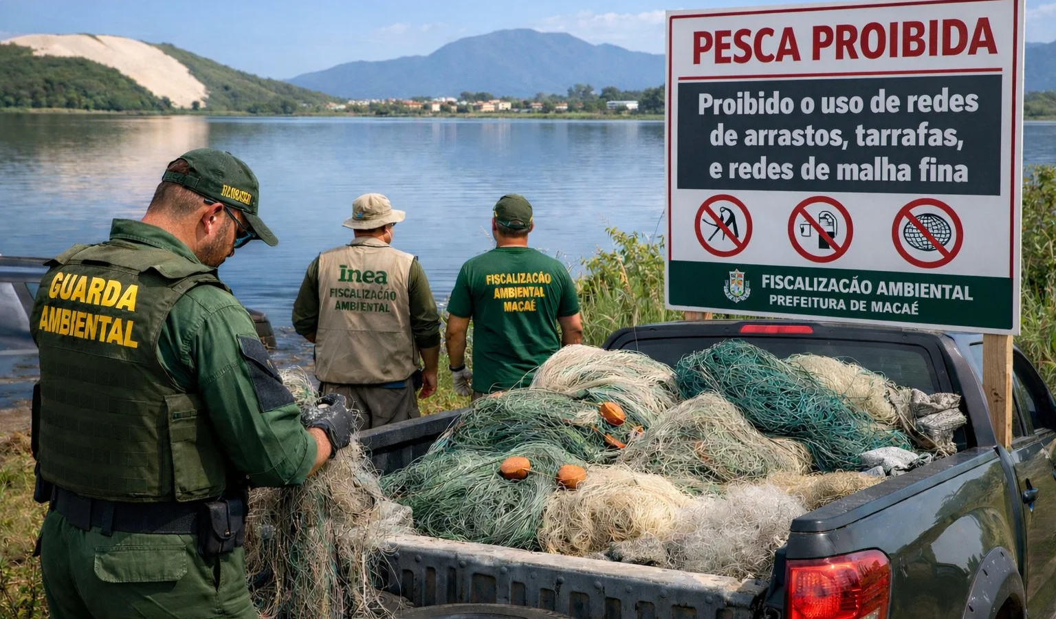 Fiscalização contra pesca predatória é intensificada na Lagoa de Imboassica, em Macaé