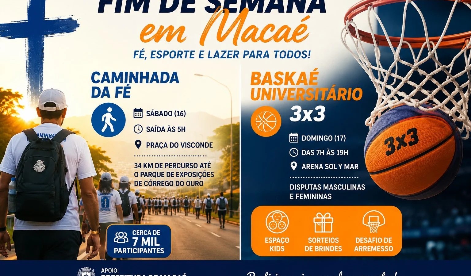 Caminhada da Fé e Baskaé Universitário 3×3 movimentam Macaé neste fim de semana