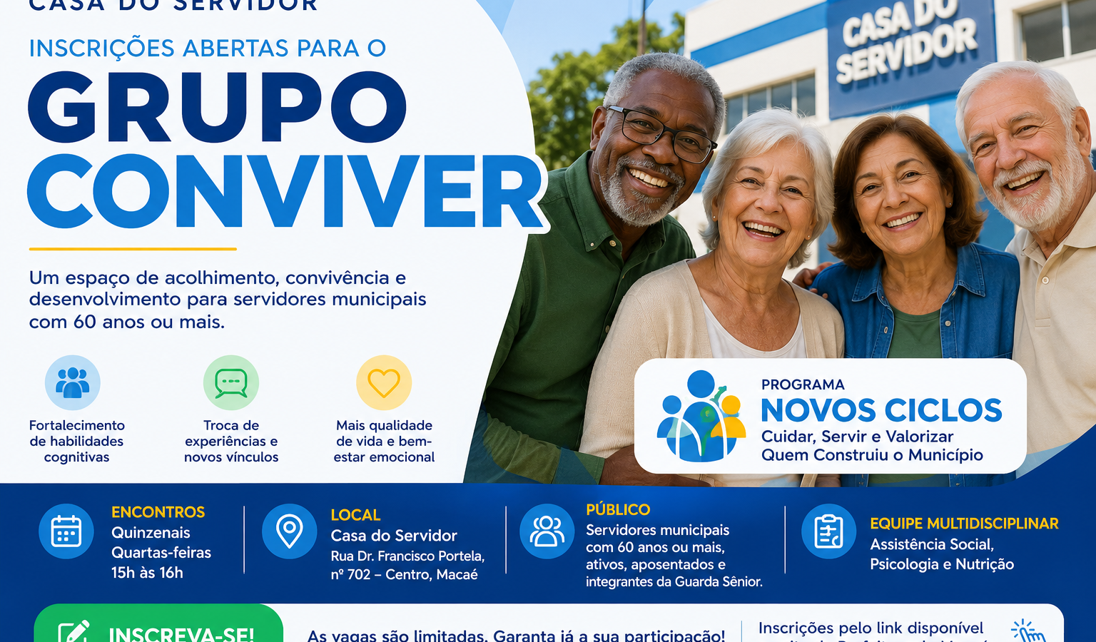 Casa do Servidor abre inscrições para o Grupo Conviver em Macaé e reforça cuidado com servidores acima de 60 anos
