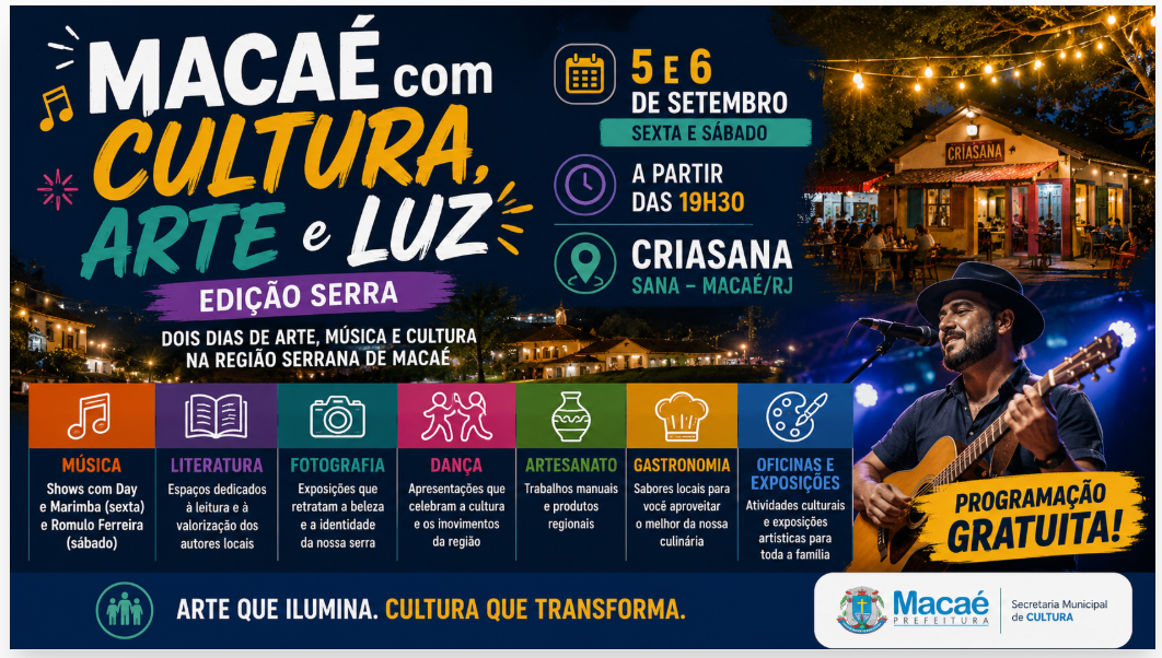 CriaSana recebe projeto “Macaé com Cultura, Arte e Luz” com programação gratuita nesta sexta e sábado