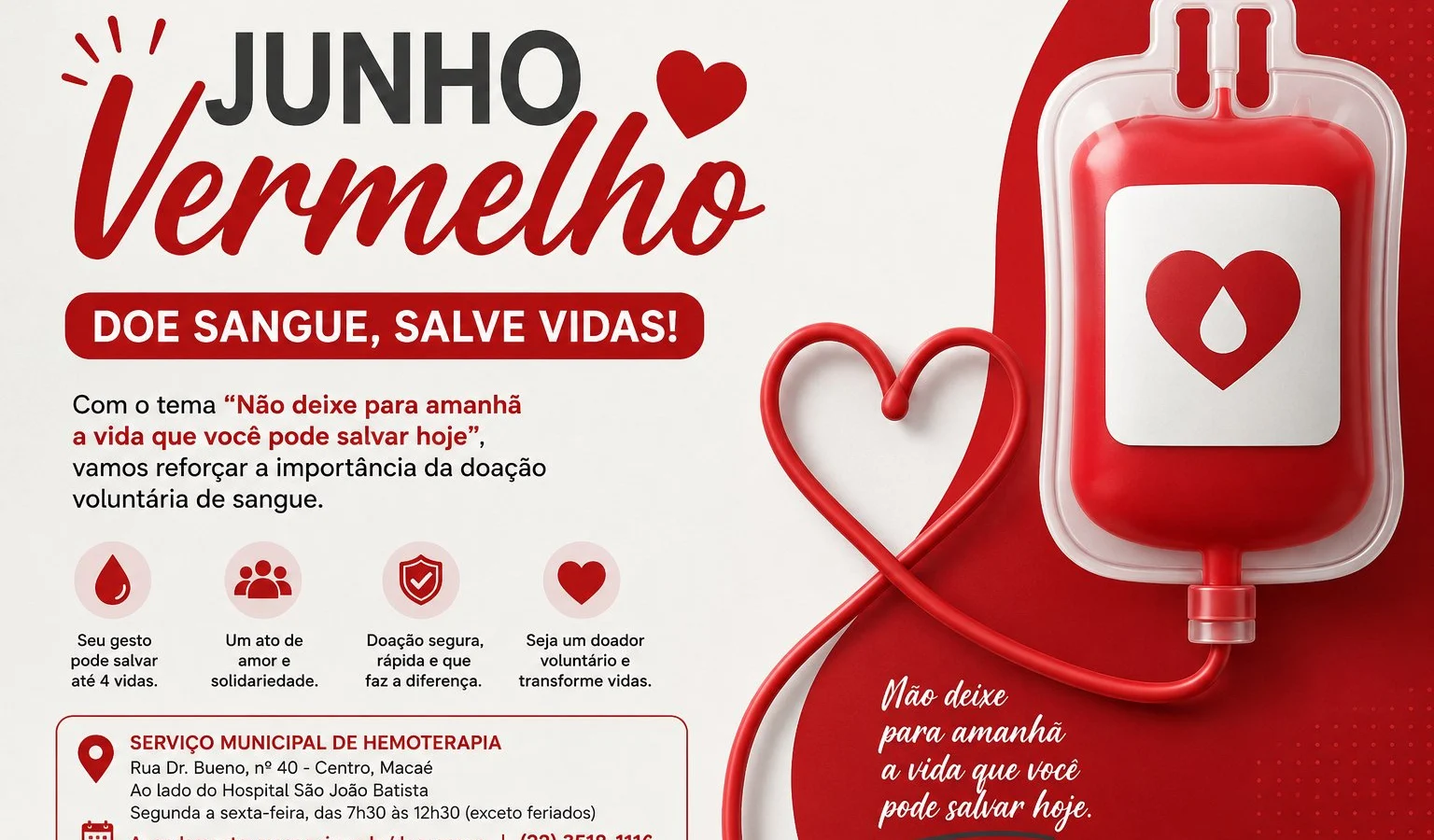 Junho Vermelho em Macaé mobiliza população para reforçar estoques de sangue e salvar vidas
