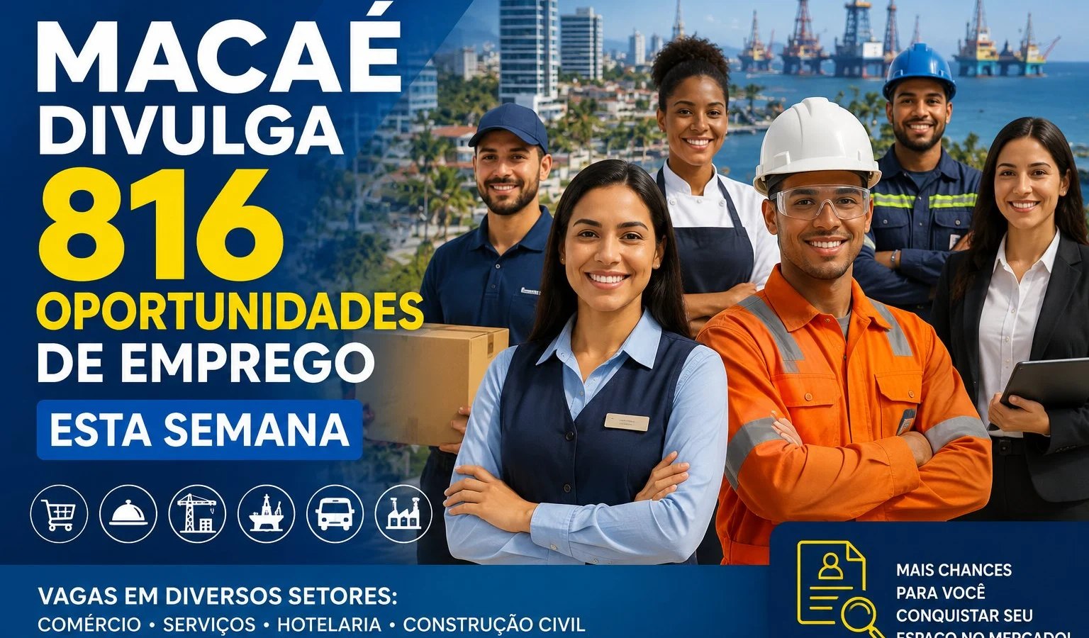 Macaé divulga 816 vagas de emprego nesta semana e amplia oportunidades para trabalhadores de diversos setores
