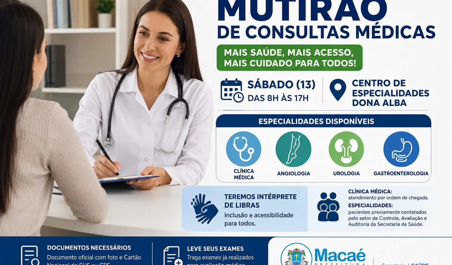 Mutirão de consultas médicas amplia acesso à saúde neste sábado em Macaé