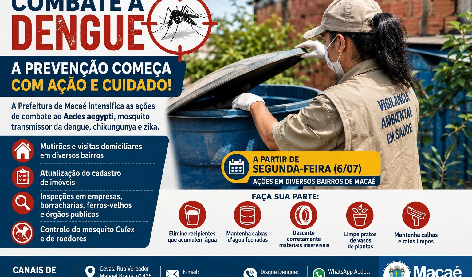 Combate à dengue em Macaé será intensificado com mutirões e ações preventivas em diversos bairros