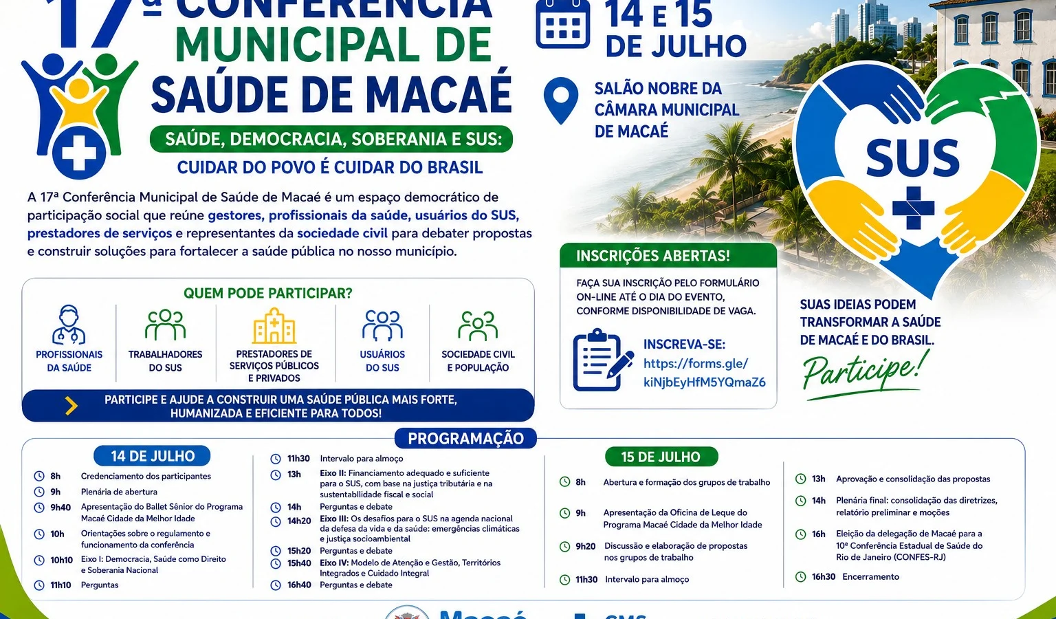 17ª Conferência Municipal de Saúde de Macaé será realizada nos dias 14 e 15 de julho com debates sobre o fortalecimento do SUS