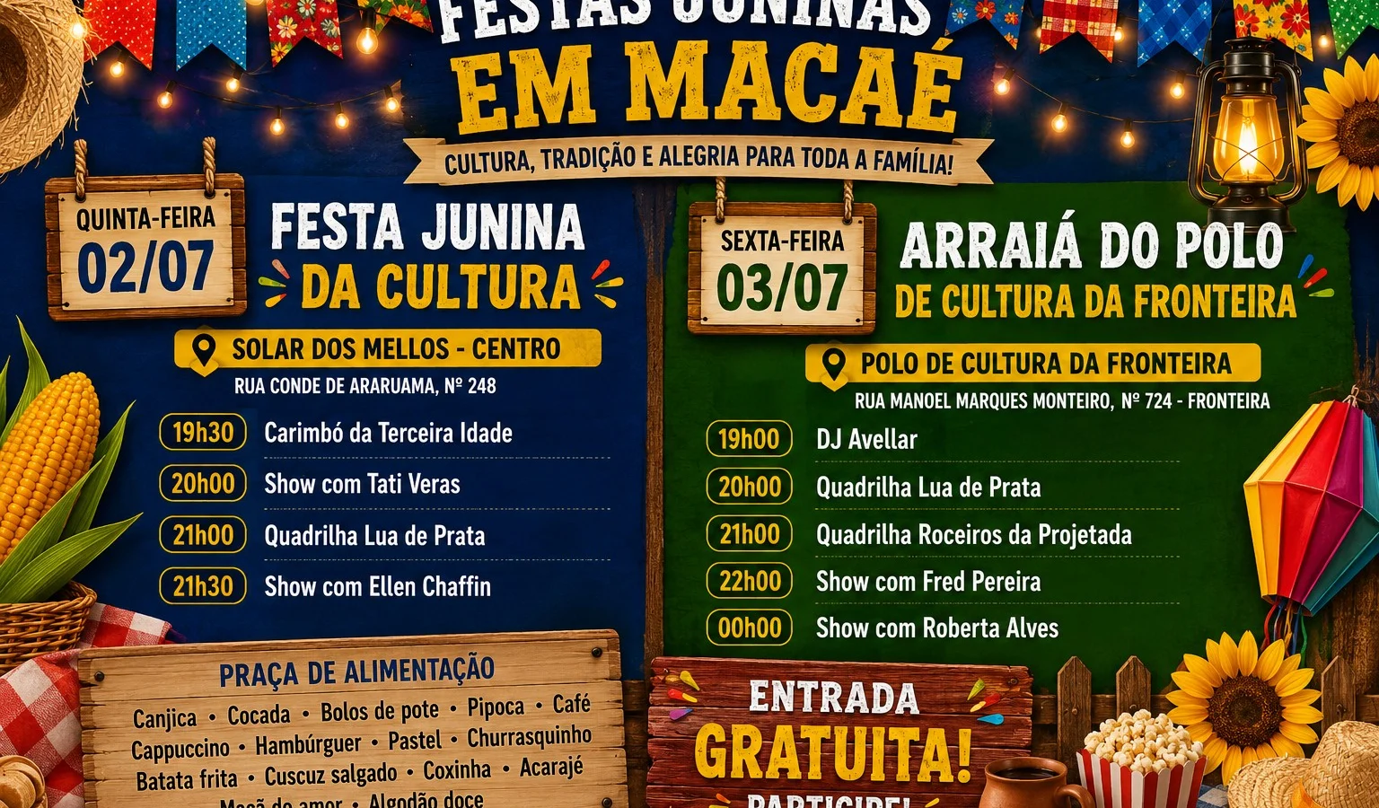 Festa Junina da Cultura e Arraiá da Fronteira movimentam Macaé com dois dias de programação gratuita
