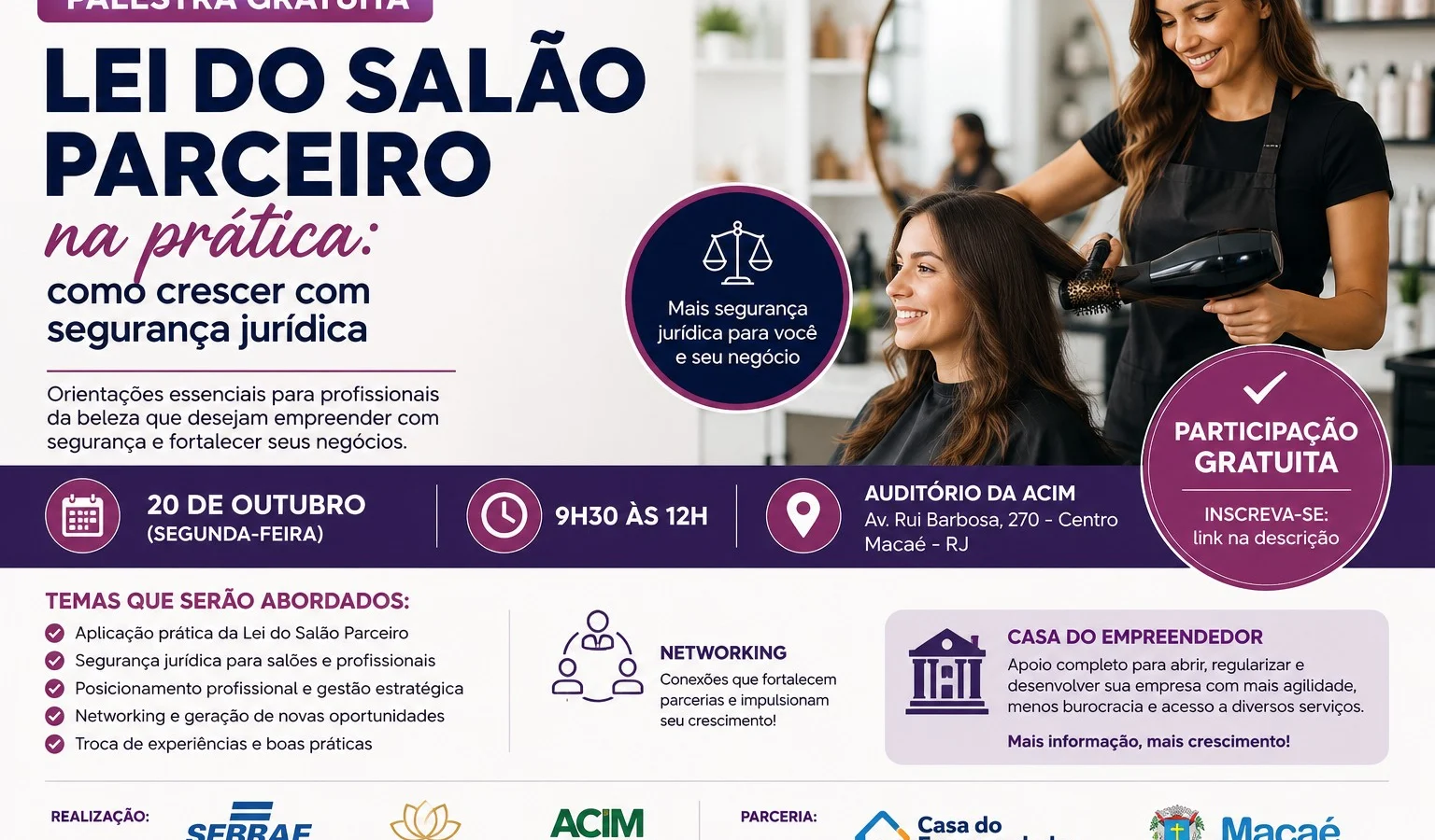 Palestra gratuita sobre a Lei do Salão Parceiro em Macaé orienta profissionais da beleza e fortalece o empreendedorismo