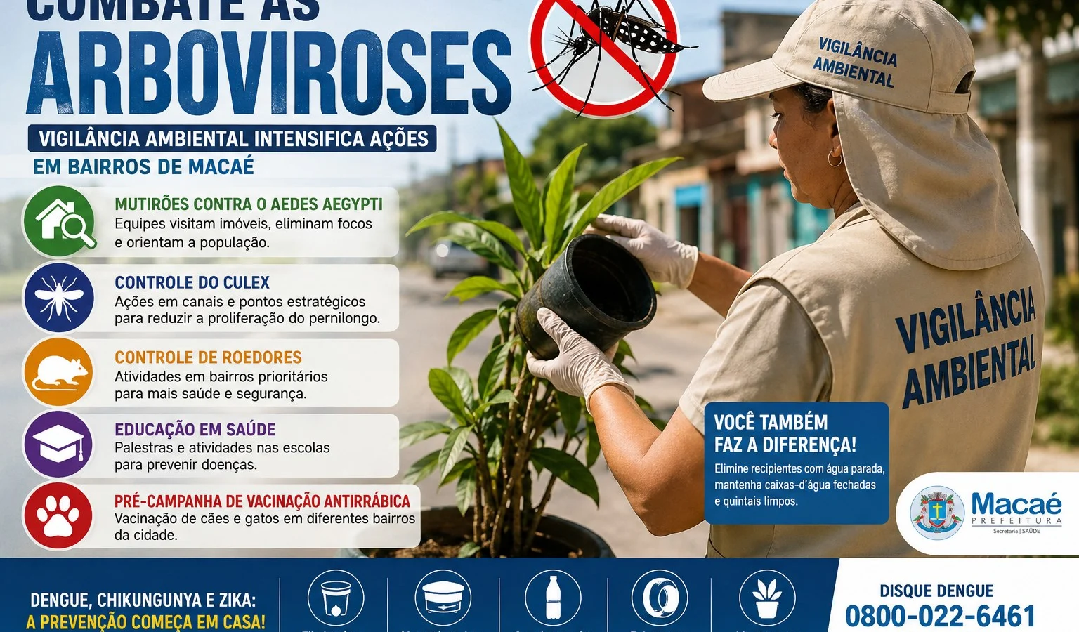 Combate às arboviroses em Macaé: Vigilância Ambiental reforça ações contra dengue em diversos bairros