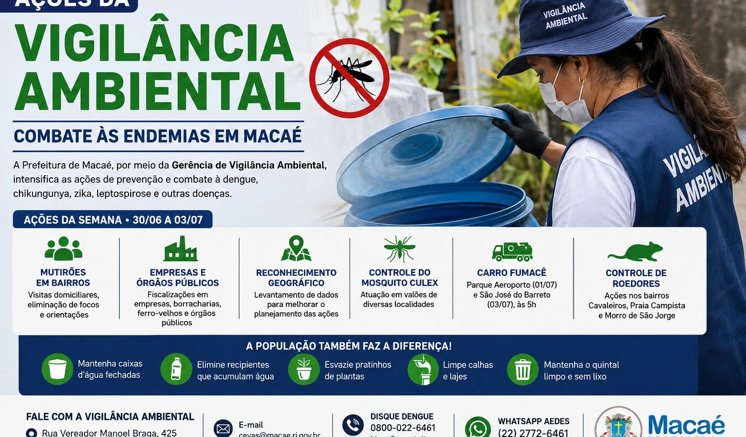Gerência de Vigilância Ambiental reforça ações de combate às endemias em Macaé com mutirões, fumacê e controle de roedores